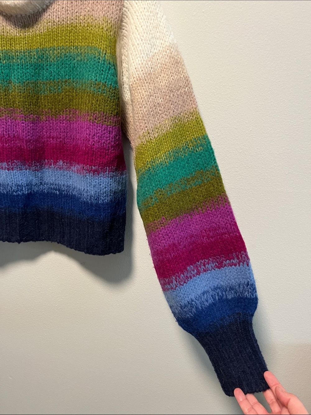 ELEVEN SIX Laila Multicolor Rainbow Striped Alpaca Sweater, Size S - Picture 8 of 11